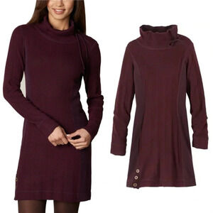 prAna Women’s Wool Blend Kelland Tunic Dress Longsleeve High Meck in Burgundy XS